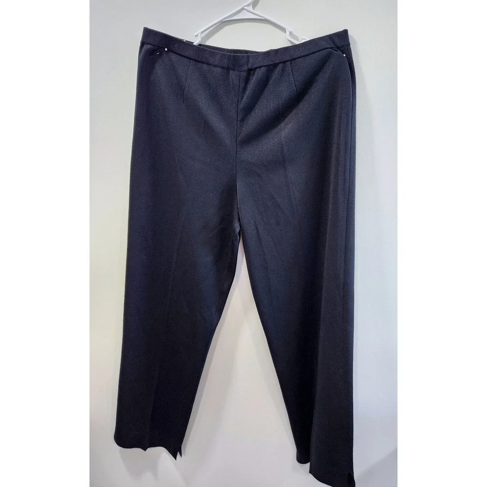 Ming Wang Black Knit Pull On Straight Leg Pants Side Slit Womens Large